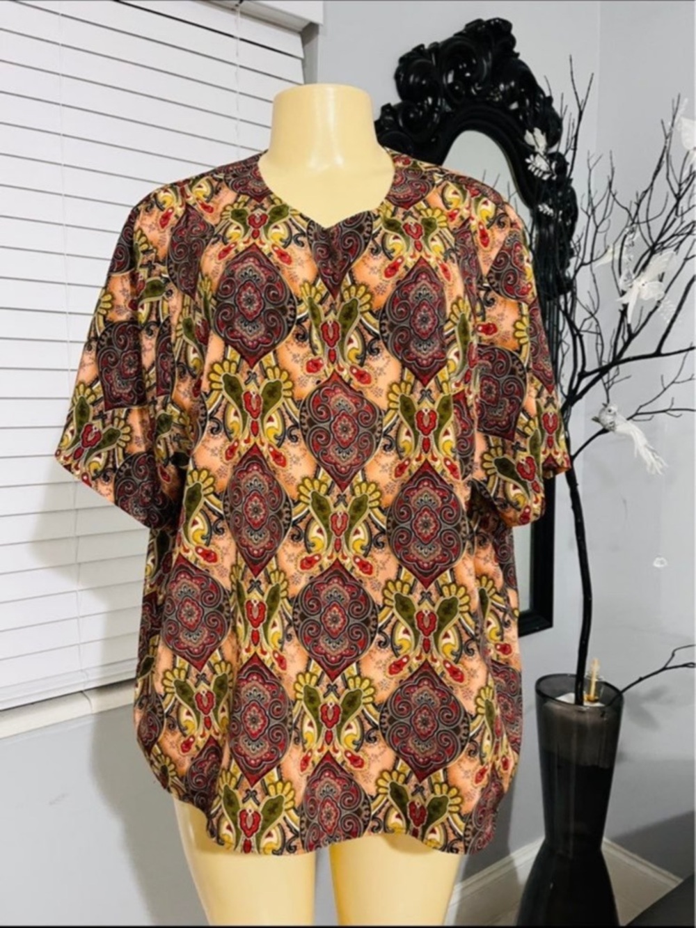 Notations Multi-Color Paisley & Floral Short Sleeve Tunic